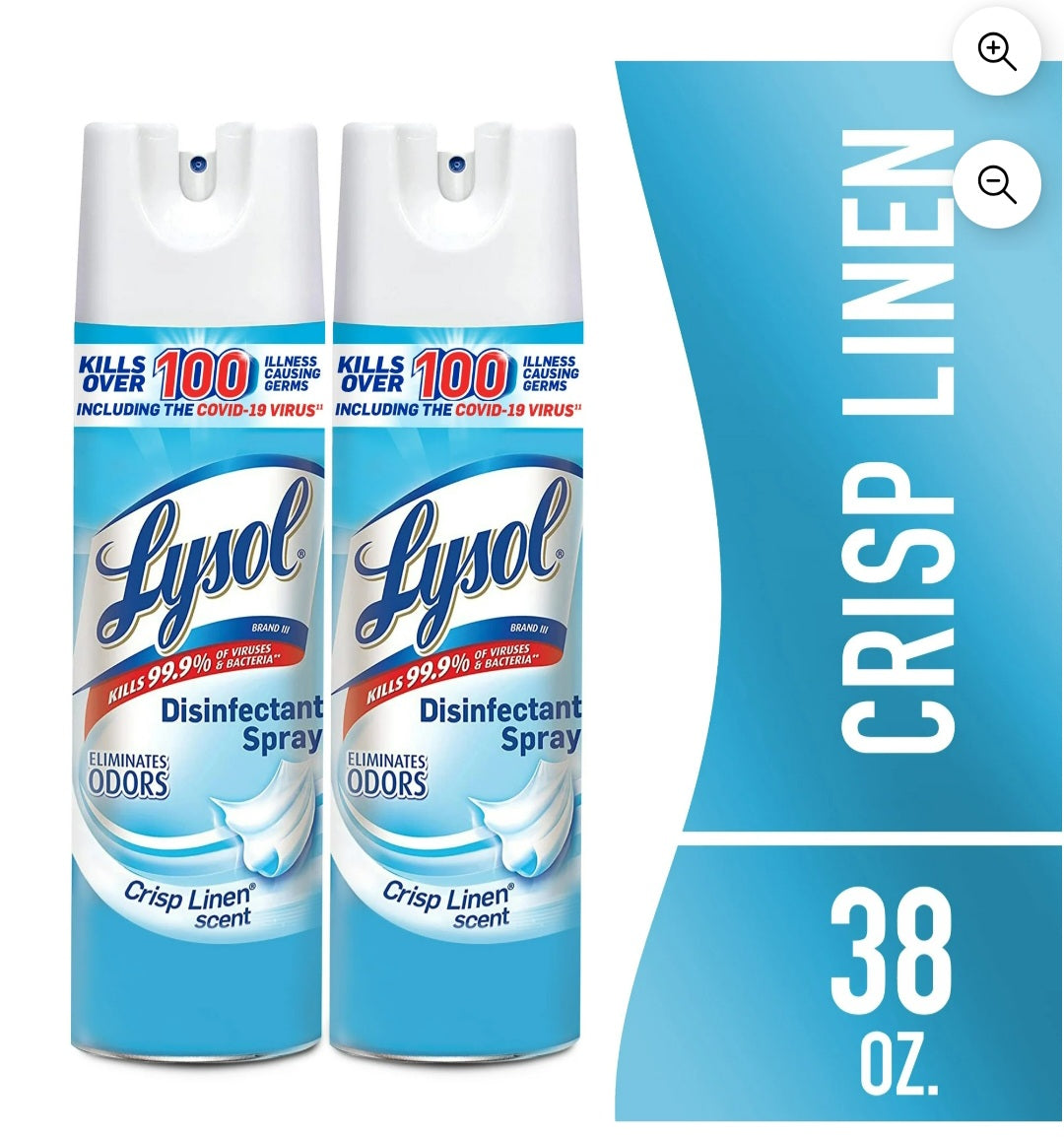 Lysol Disinfectant Spray, Sanitizing and Antibacterial Spray, Crisp Linen Scent, 19 fl oz, 2 Pack