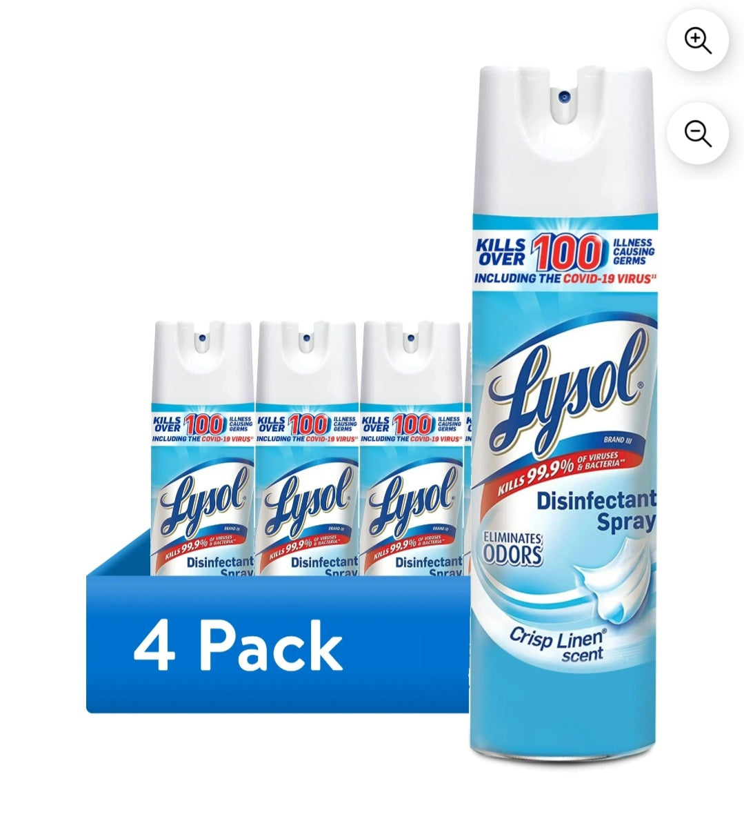 (4 pack) Lysol Disinfectant Spray, Sanitizing and Antibacterial Spray, Crisp Linen Scent, 19 fl oz, 2 Pack