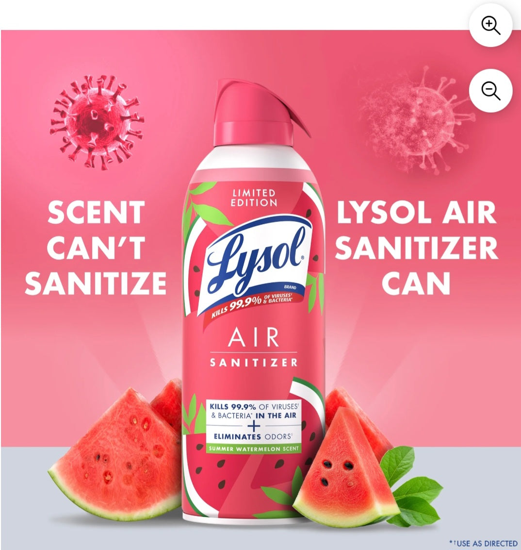 Lysol Air Sanitizer Spray for Air Sanitization and Bacterial Odor Elimination, Air Freshener Alternative, Summer Watermelon Scent, 10 oz