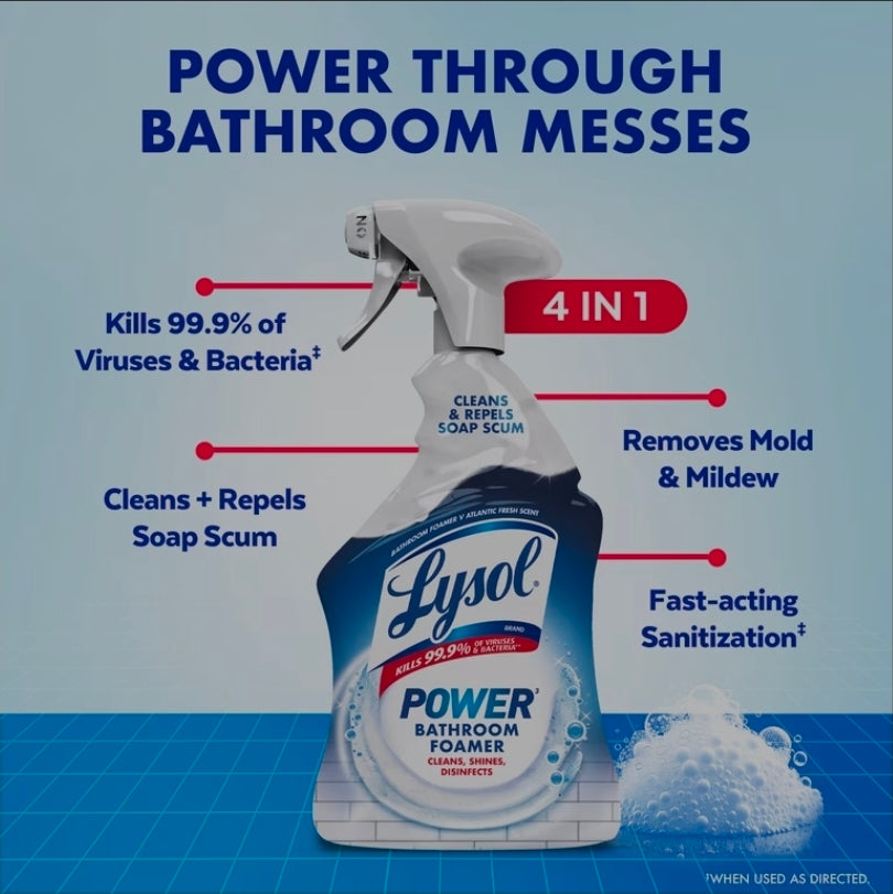 (3 pack)Lysol Power Foaming Cleaning Spray for Bathrooms, Foam Cleaner Bathrooms, Showers, Tubs, 32 fl oz