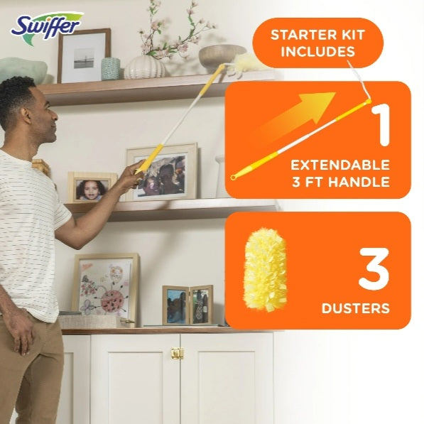 Swiffer Dusters with Extension Pole, Cleaning Kit includes 3ft Extendable Handle + 3 Duster Refills