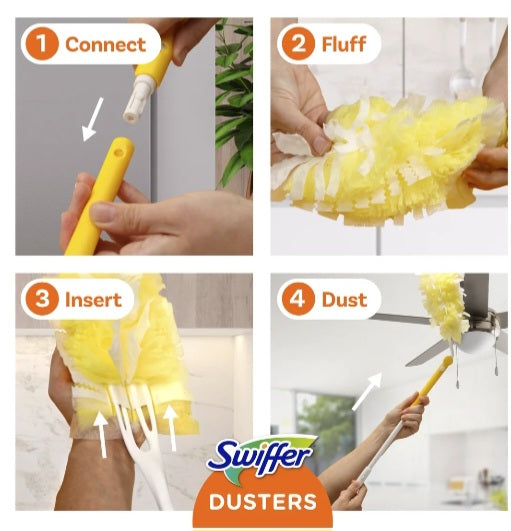 Swiffer Dusters with Extension Pole, Cleaning Kit includes 3ft Extendable Handle + 3 Duster Refills