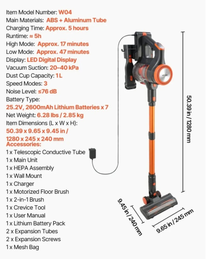 Vevor Vacuum Cleaner Cordless 40 kPa Stick Vacuum New