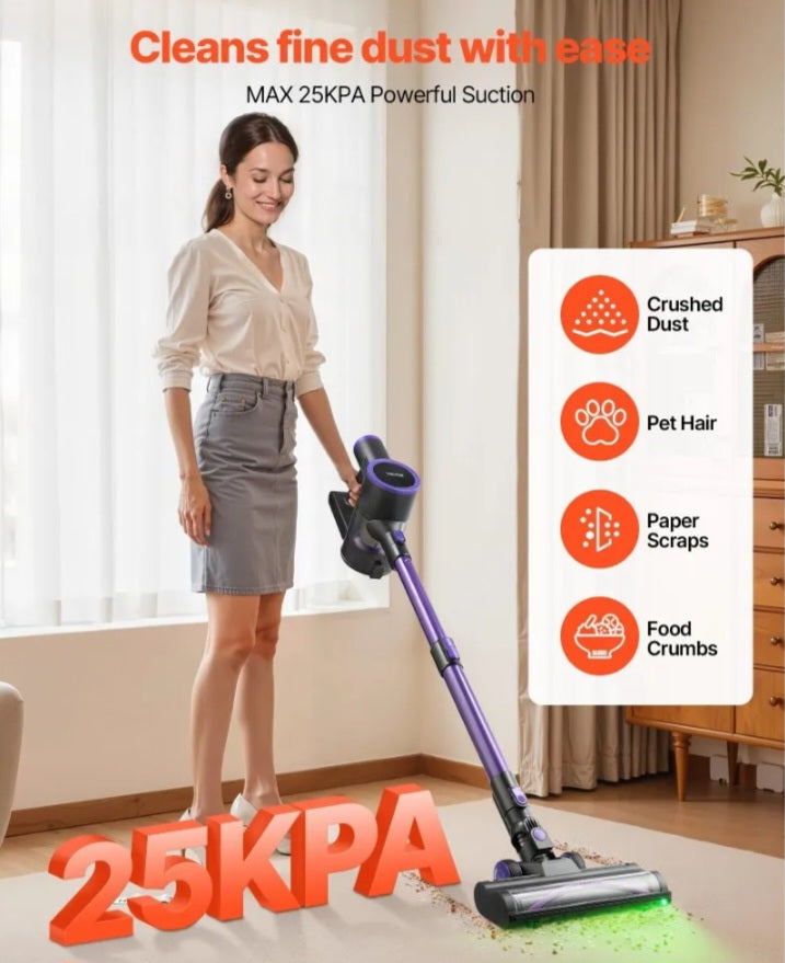 Vevor Vacuum Cleaner Cordless Stick Vacuum 25 kPa Max Suction for Pet Hair Carpet Hardwood New